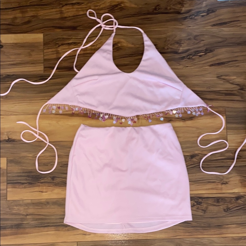 Pink Halter Top and Skirt Set